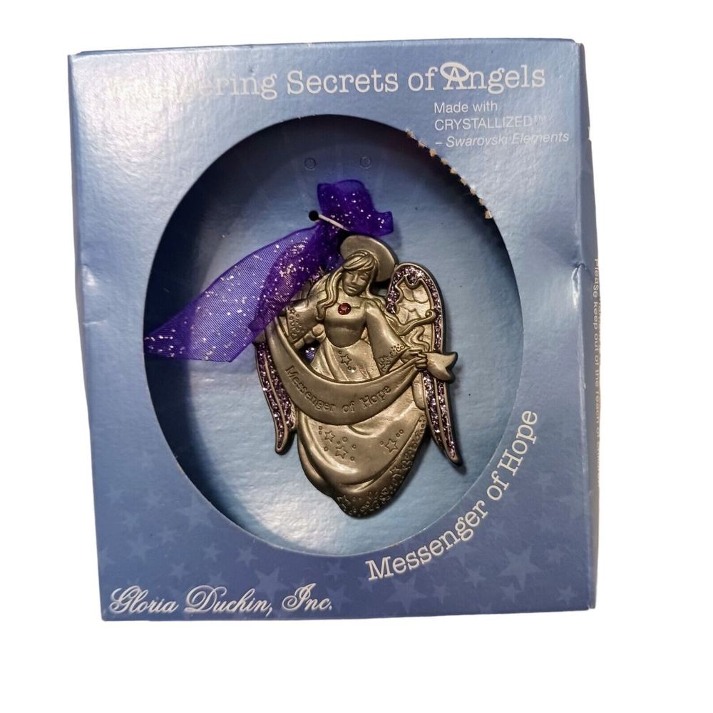 Gloria Duchin Pewter Swarovski Crystal Ornament Whispering Secrets Of Angel HOPE